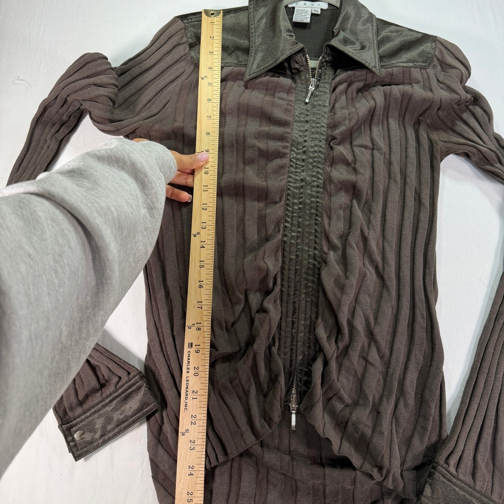 Cabi Brown Ribbed Silk Blend Full Zip Sweater Jacket Women's XS Mixed Media - Picture 6 of 9